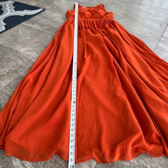 Azazie Harper Flowy Pleated Chiffon Maxi Dress Paprika Size 10 - Picture 5 of 13
